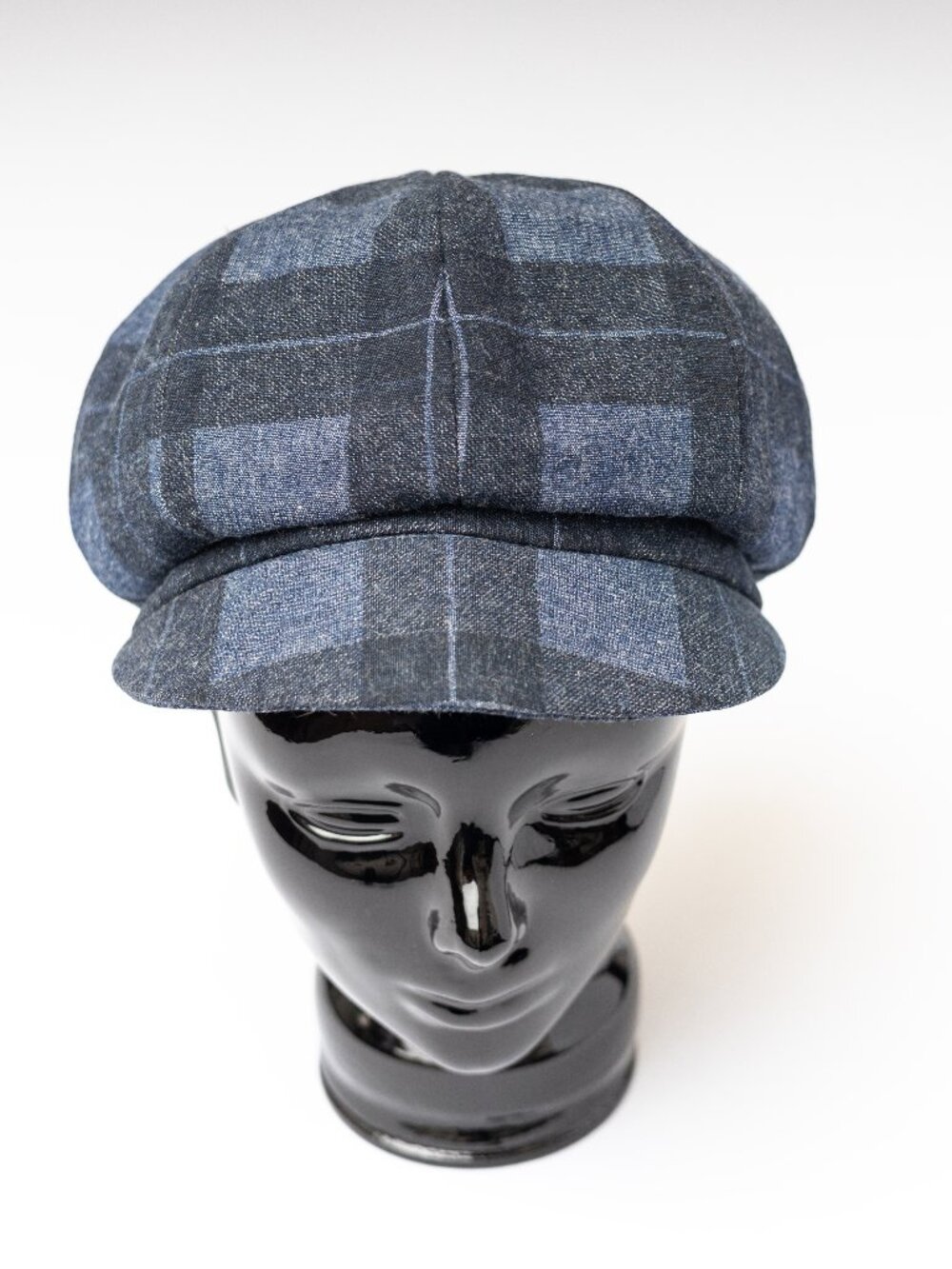 Upcycled Plaid Denim Newsboy Paperboy Cabbie Hat
